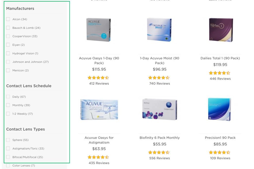 EZContacts contact lens filters