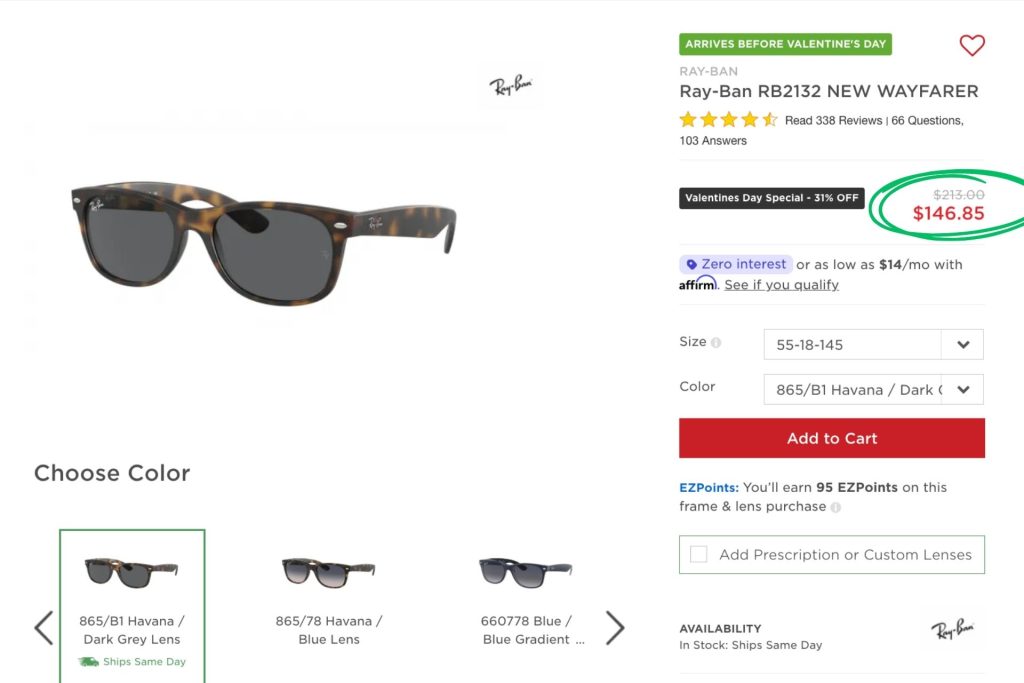 Ray-Ban RB2132 sunglasses at EZContacts