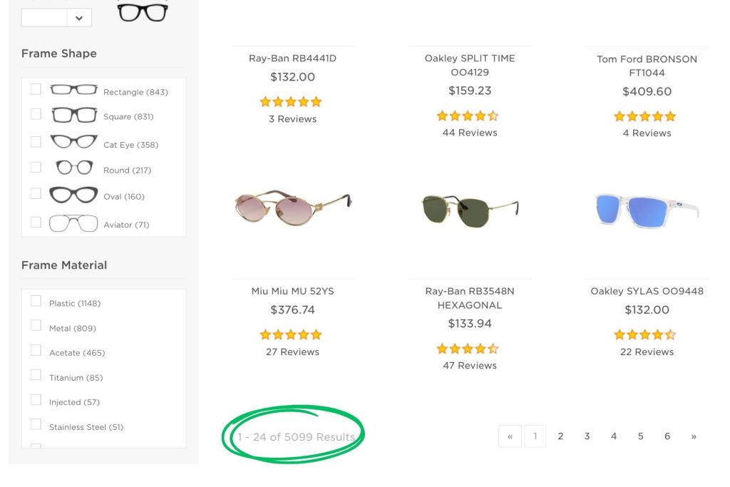 Number of sunglasses at EZContacts