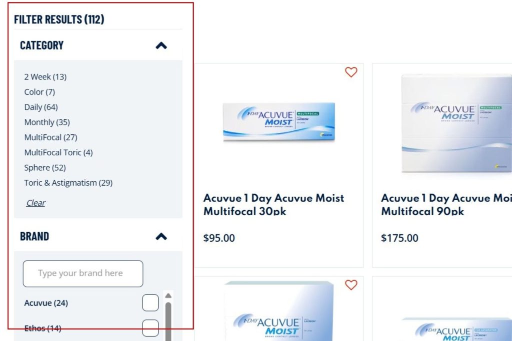 Visionworks contact lens filters