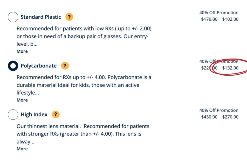 Visionworks lens prices