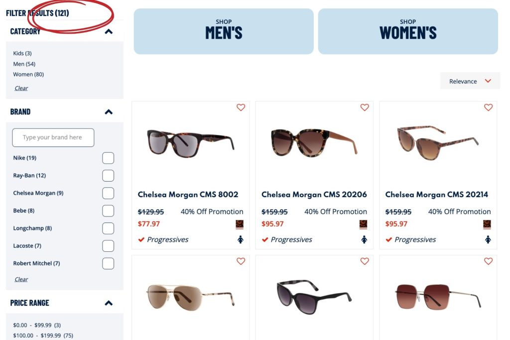 Number of sunglasses at Visionworks