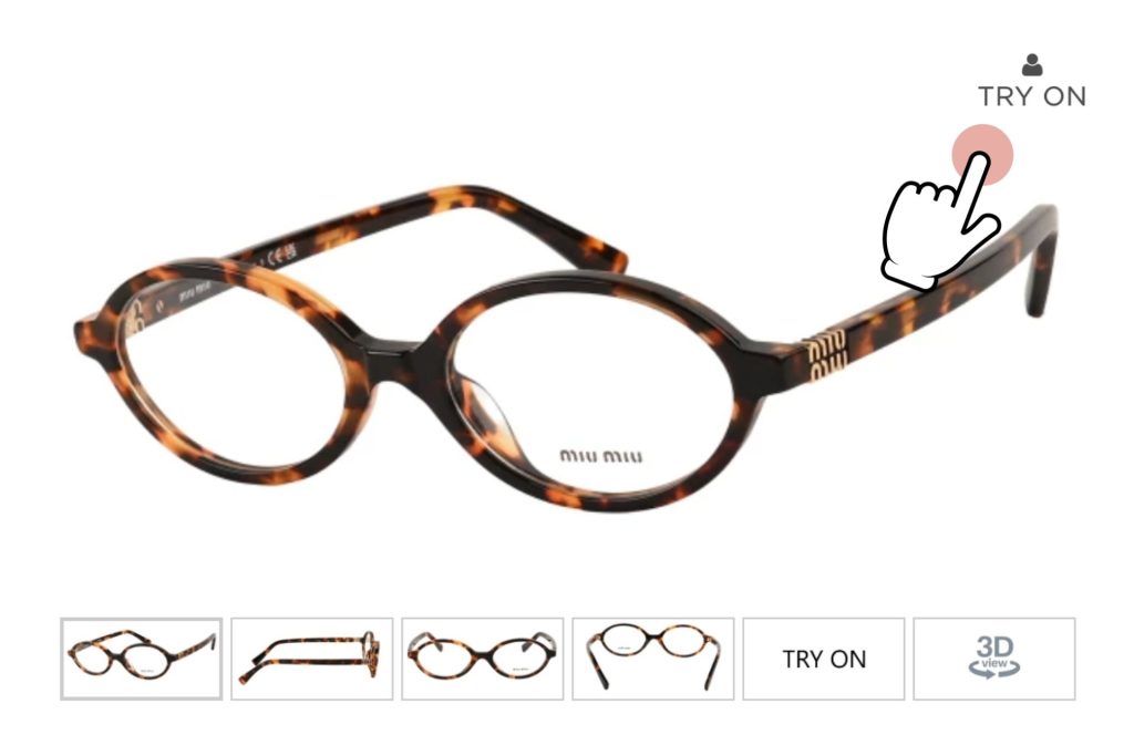 Miu Miu glasses featuring a virtual try-on filter