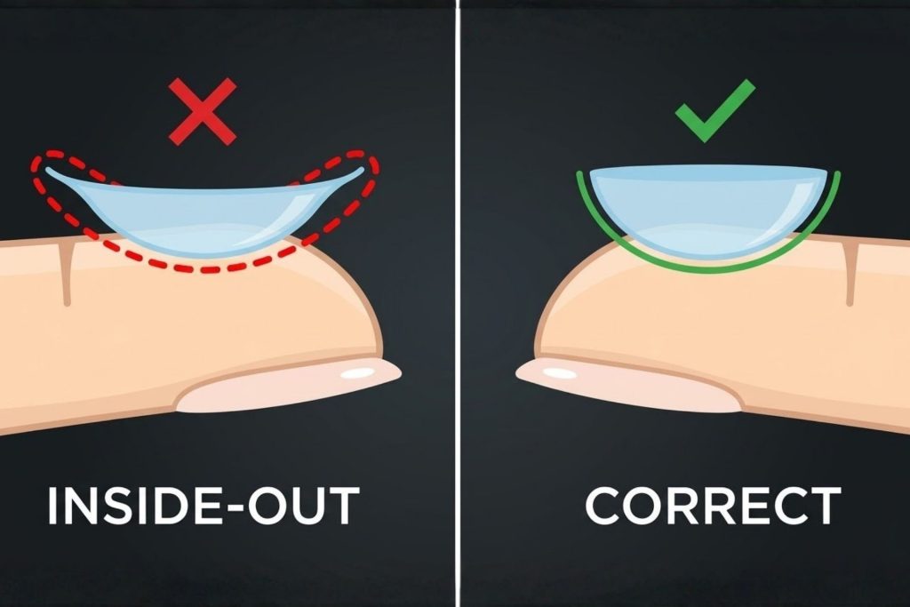 Graphic showing inside-out vs. correct contact lenses