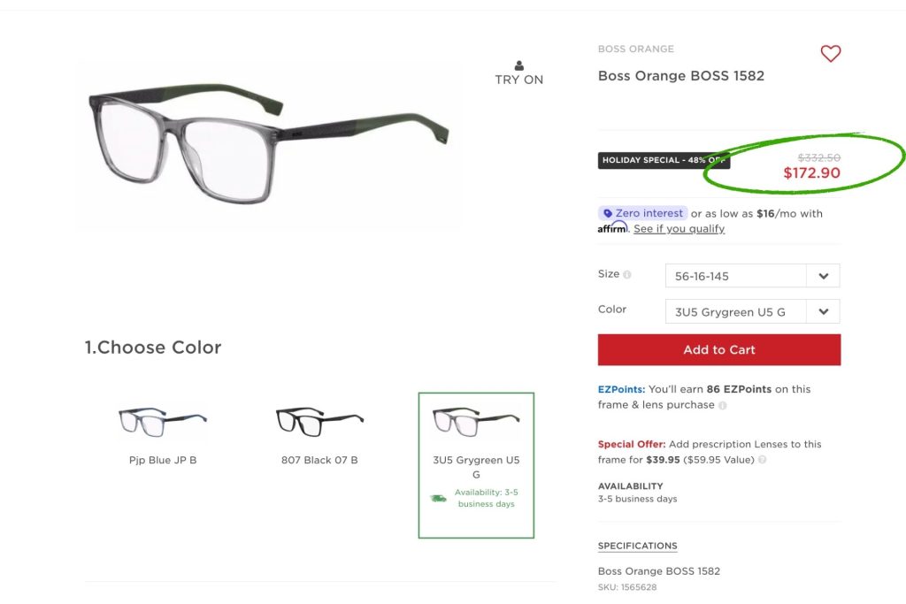 Boss Orange BOSS 1582 glasses at EZContacts