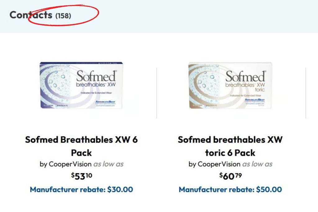 Number of contact lenses at America’s Best