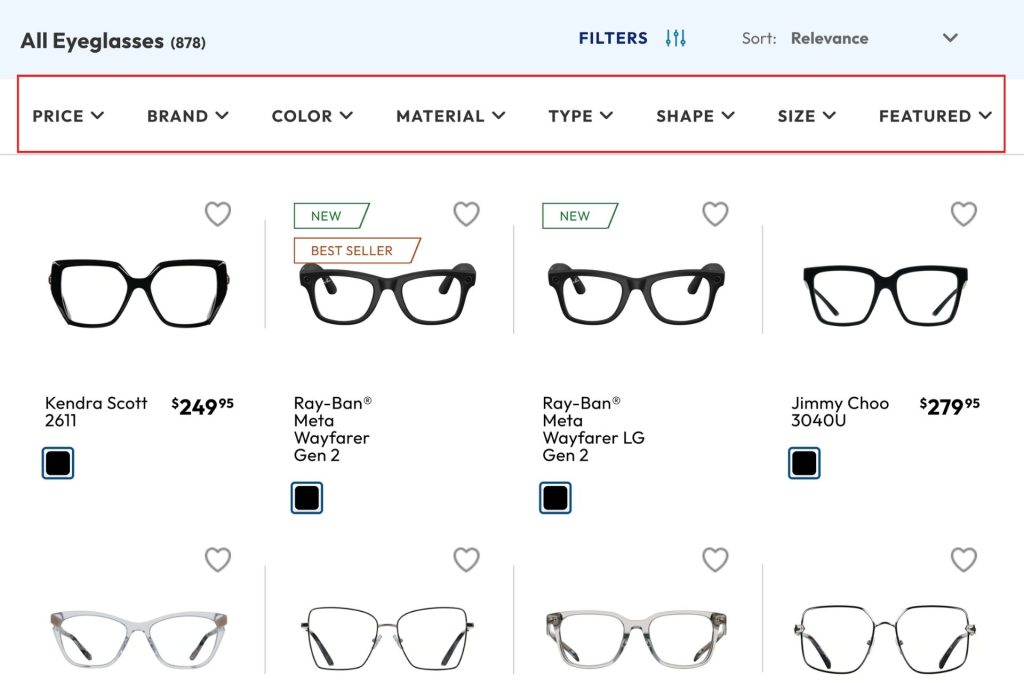Glasses filters on America's Best