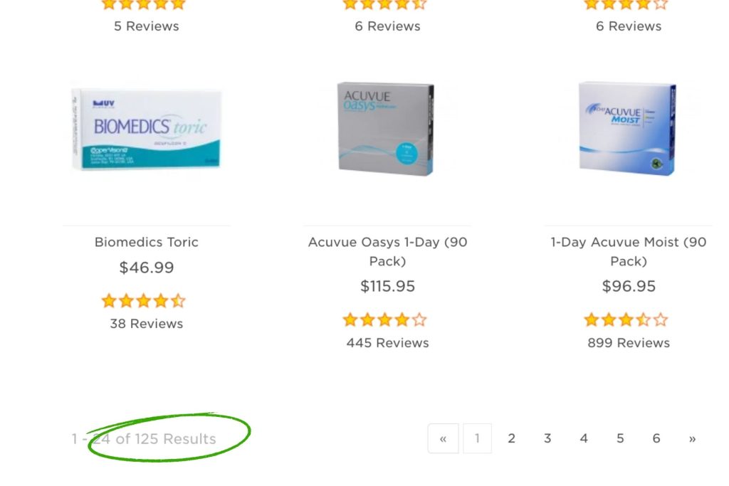 Number of contact lenses at EZContacts