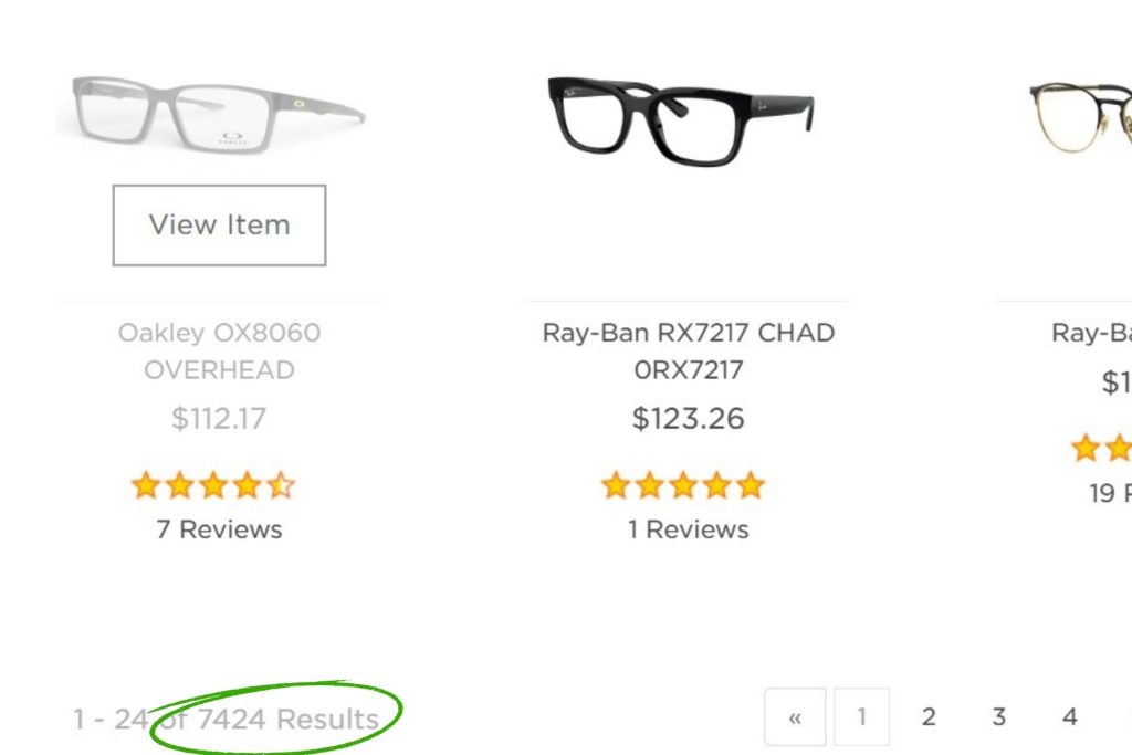Number of eyeglasses at EZContacts