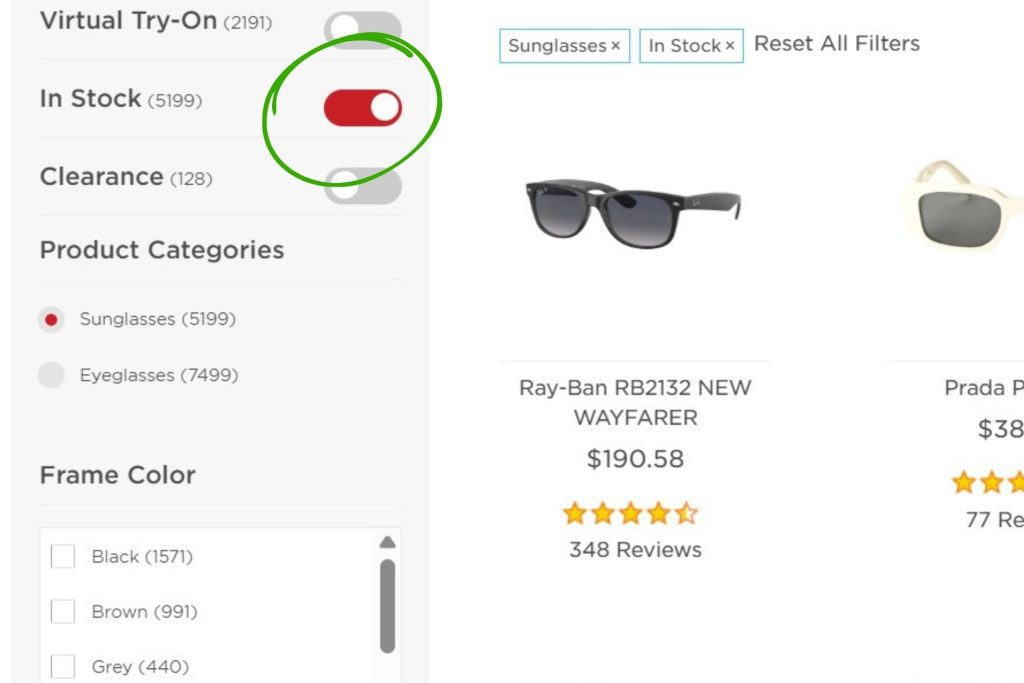 In-stock filter on EZContacts