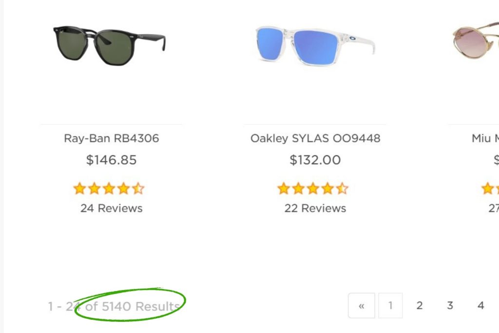 Number of sunglasses at EZContacts