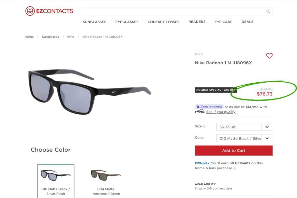 Nike RADEON 1 sunglasses at EZContacts