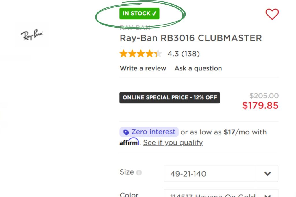 In-stock button on EZContacts