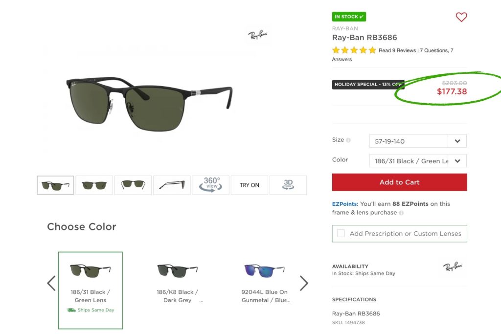 Ray-Ban 3686 sunglasses at EZContacts