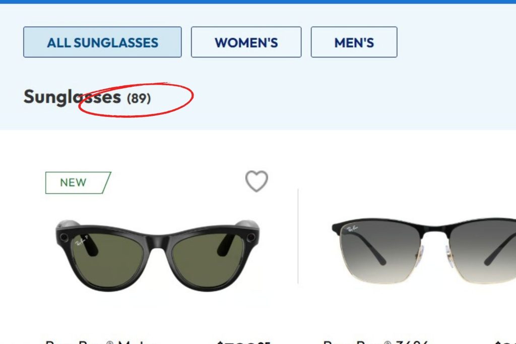 Number of sunglasses at America’s Best