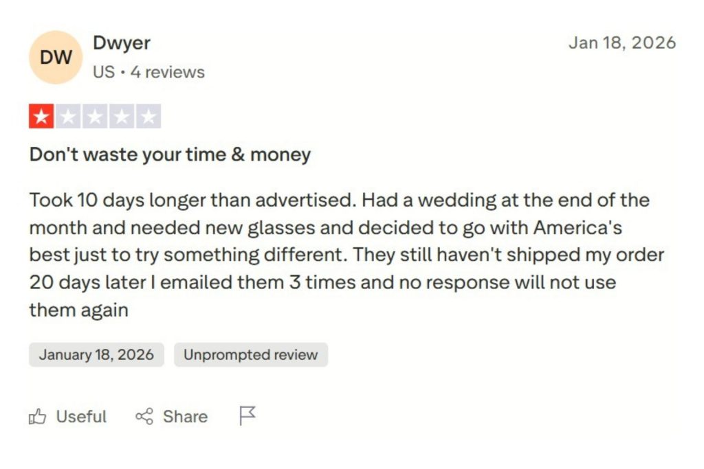 Trustpilot review screenshot
