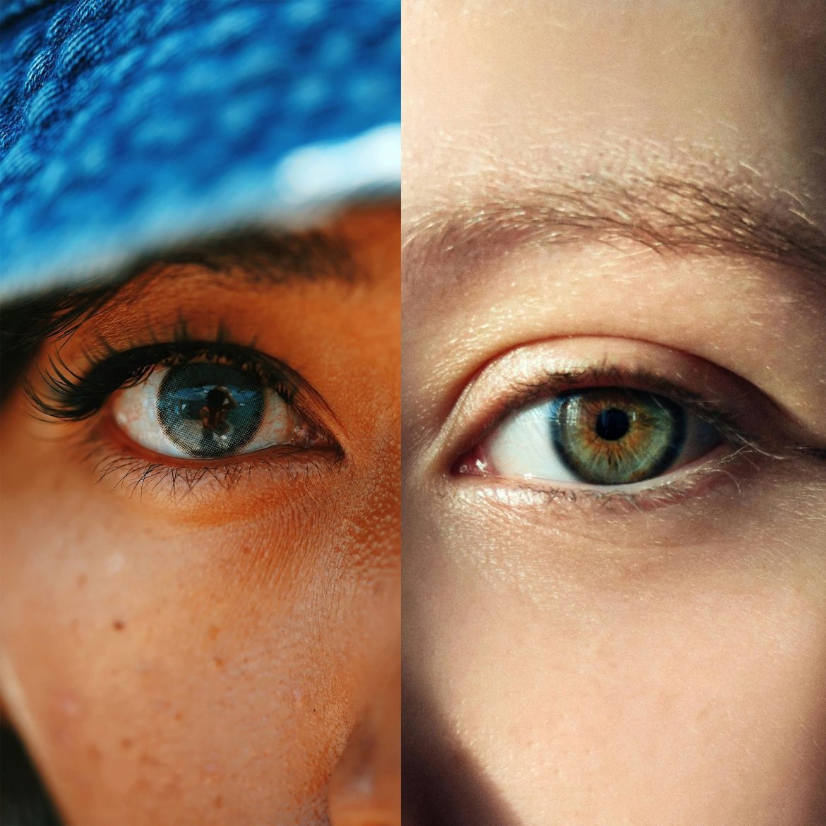 (Left) Woman with blue eye (Right) Woman with green eye