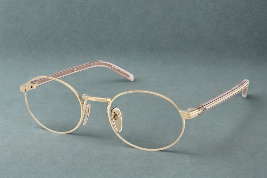 Prada PR B55V glasses with gold oval frames
