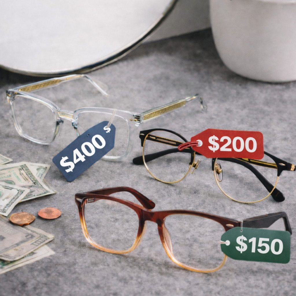 Glasses with price tags