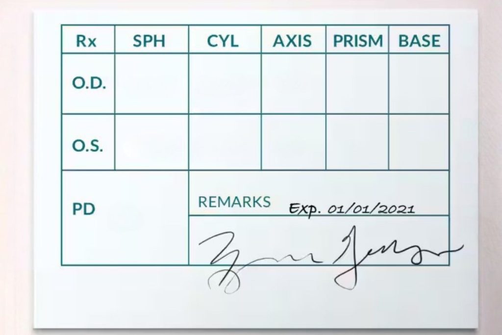 Blank prescription for glasses