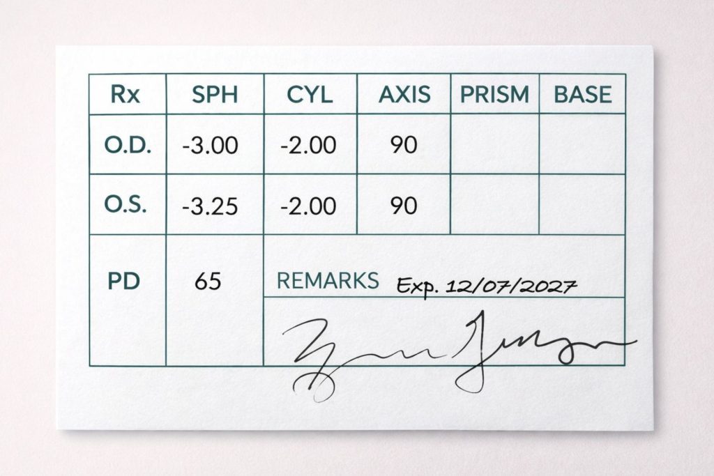 Glasses prescription example