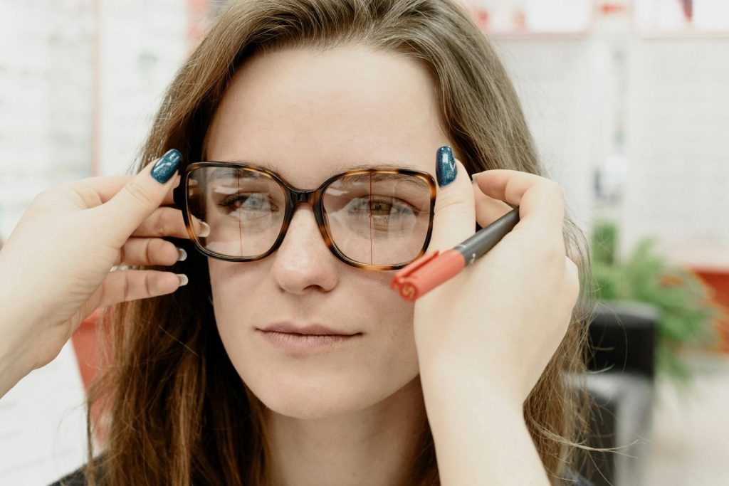 Woman gets fitted for glasses