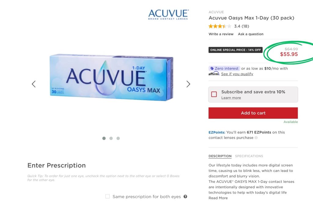 ACUVUE OASYS 1-Day Max page at EZContacts