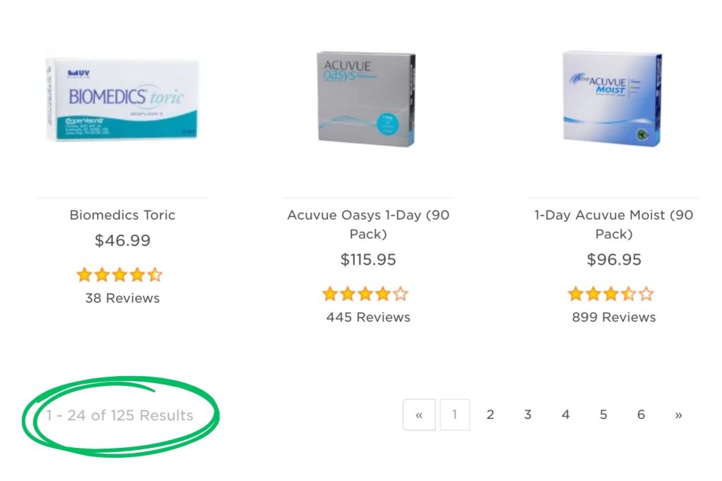 Number of contact lenses at EZContacts