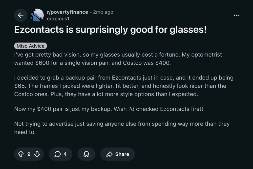 EZContacts Reddit screenshot