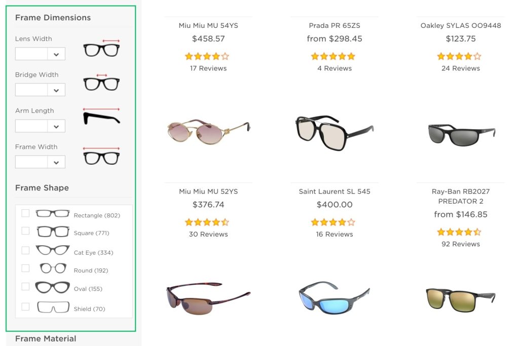 Sunglasses filters on EZContacts