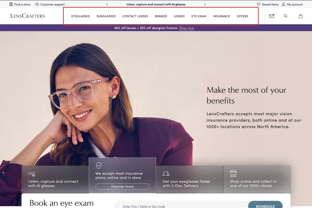 LensCrafters homepage