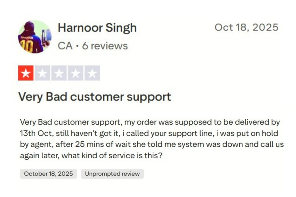 TrustPilot review for Lenscrafters
