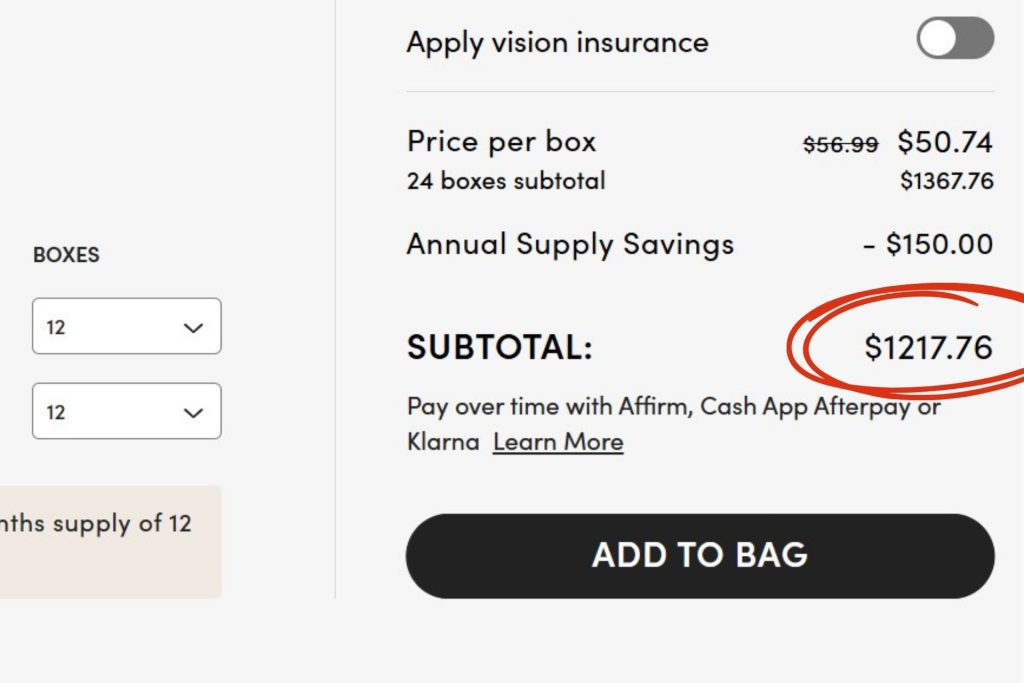 Dailies TOTAL1 annual cost at LensCrafters