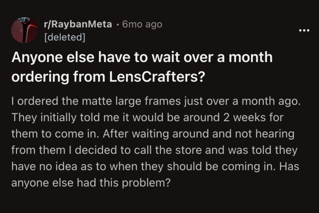 LensCrafters Reddit screenshot