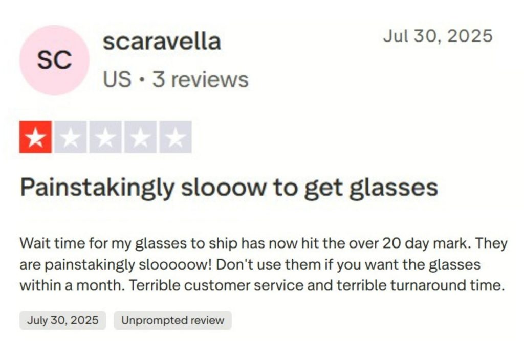 LensCrafters TrustPilot review