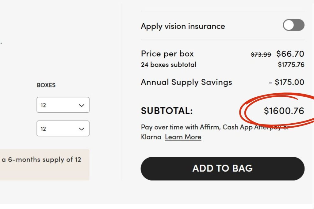 ACUVUE OASYS 1-Day Max year cost at LensCrafters