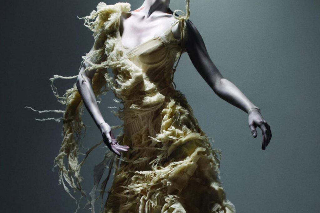 Alexander McQueen dress featuring gauzy cream fabric