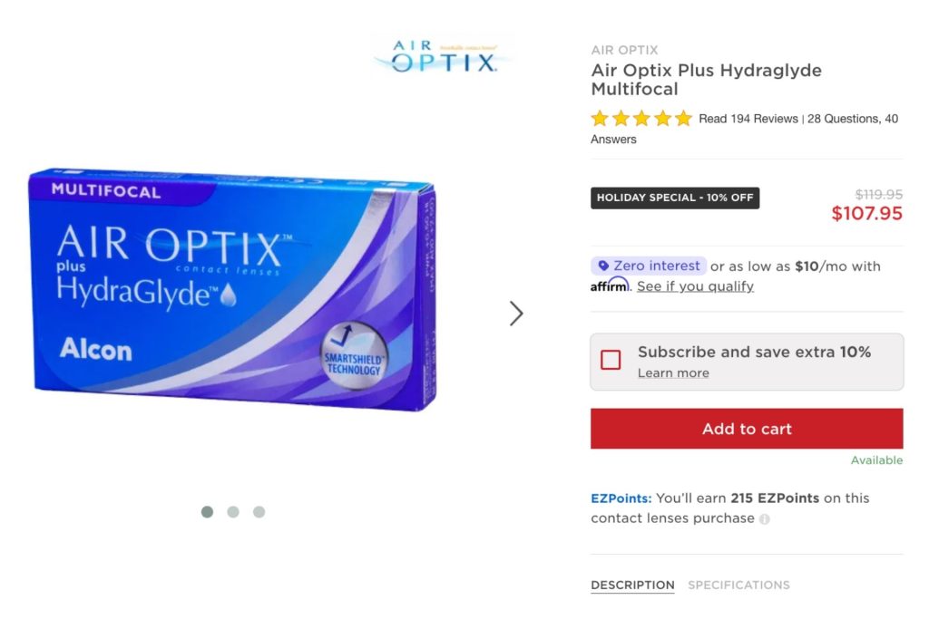 AIR OPTIX plus Hydraglyde multifocal contact