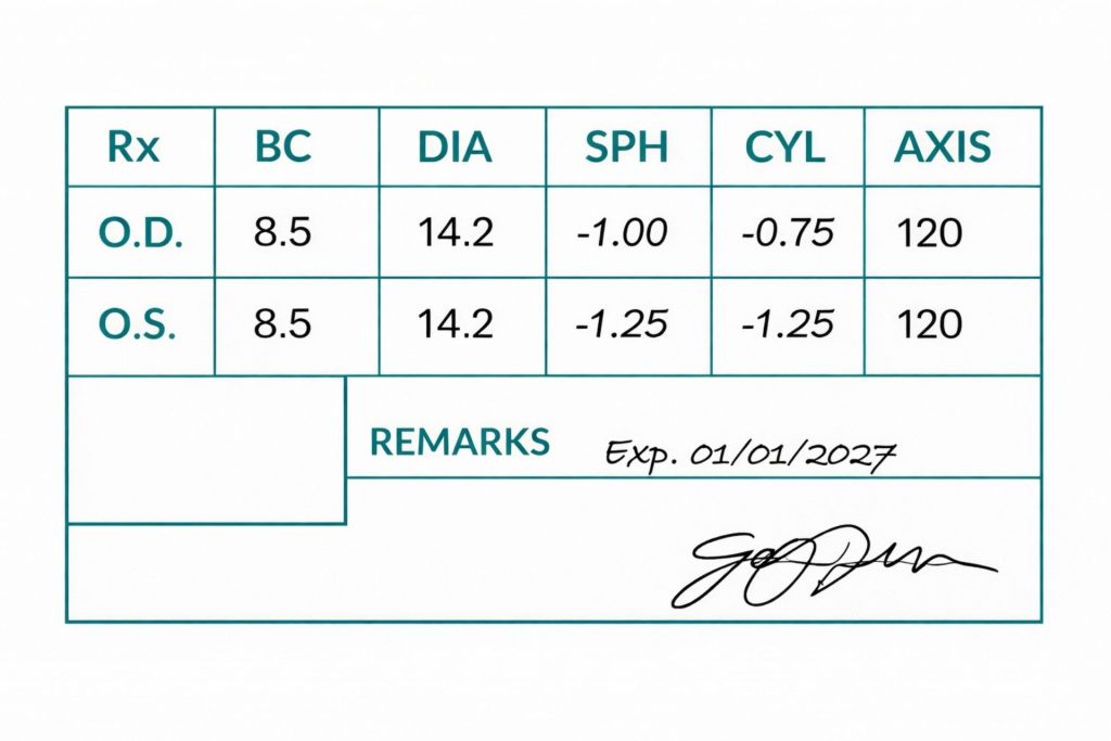 Example of a contact lens prescription