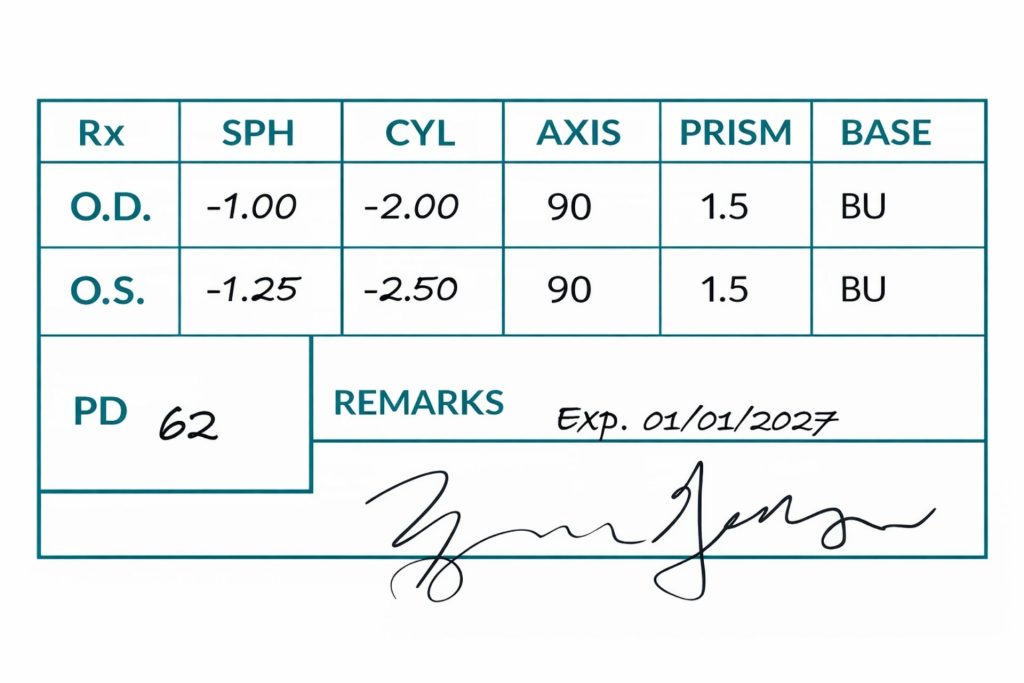 Example of a glasses prescription