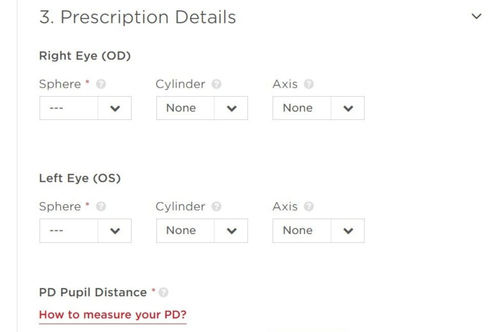 Prescription details on EZContacts