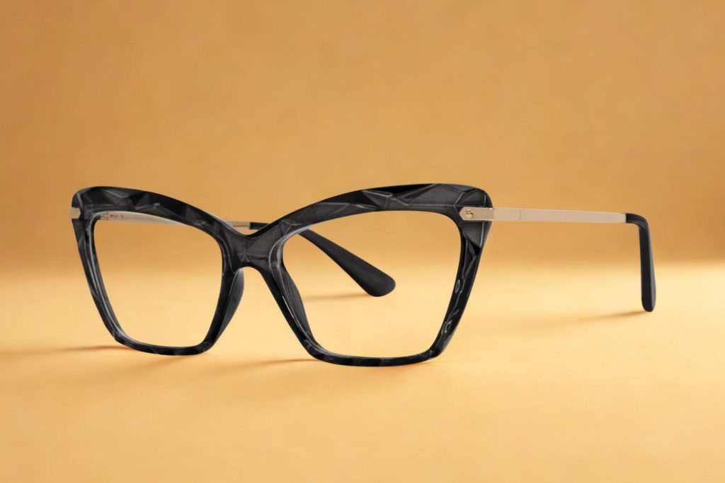WiliWili IBERIS cat-eye glasses with black frames and gold arms