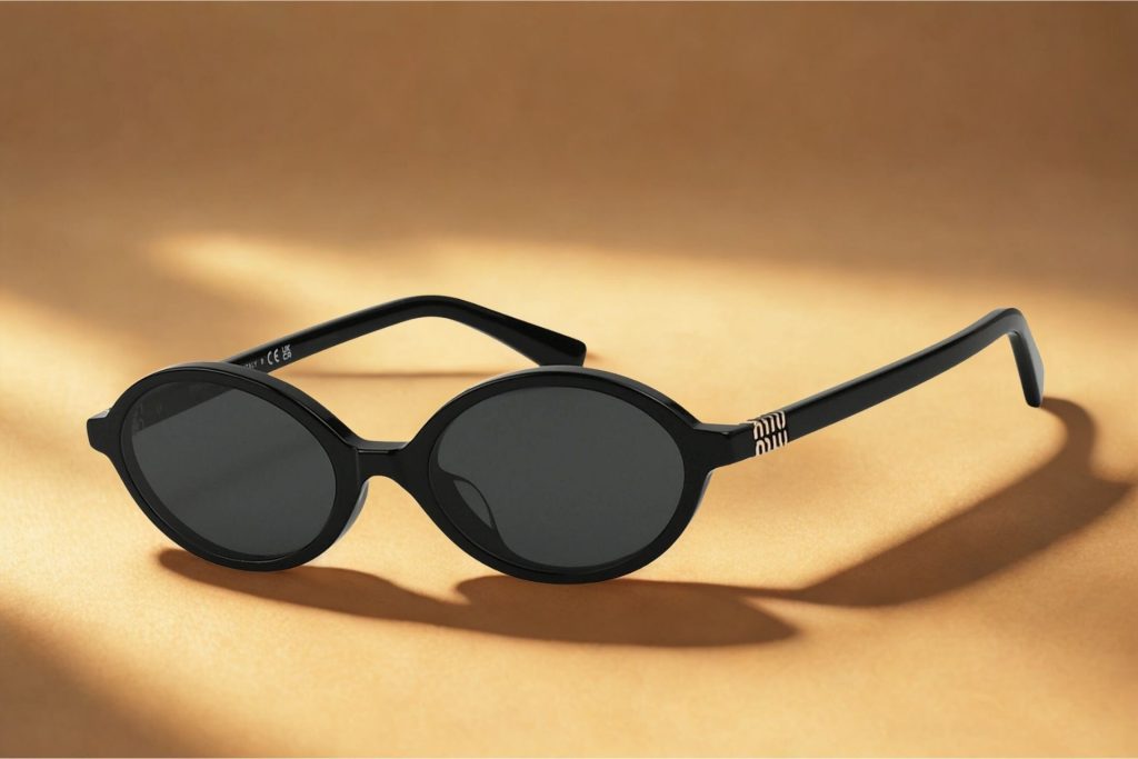 Miu Miu MU 04ZSF black oval sunglasses