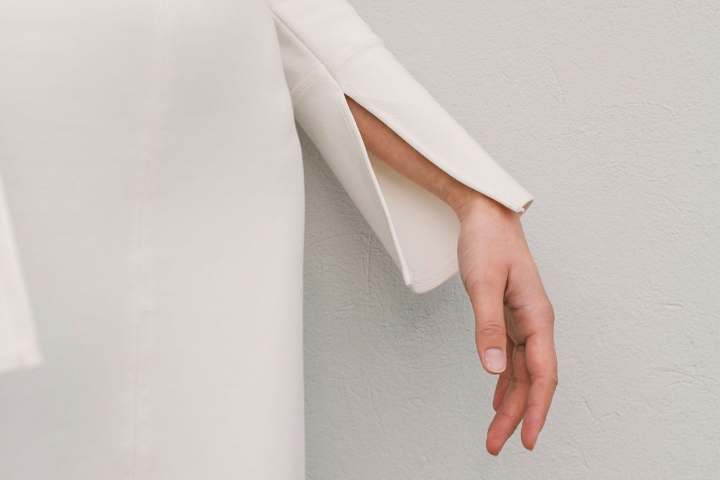 Woman wearing a classic white dress