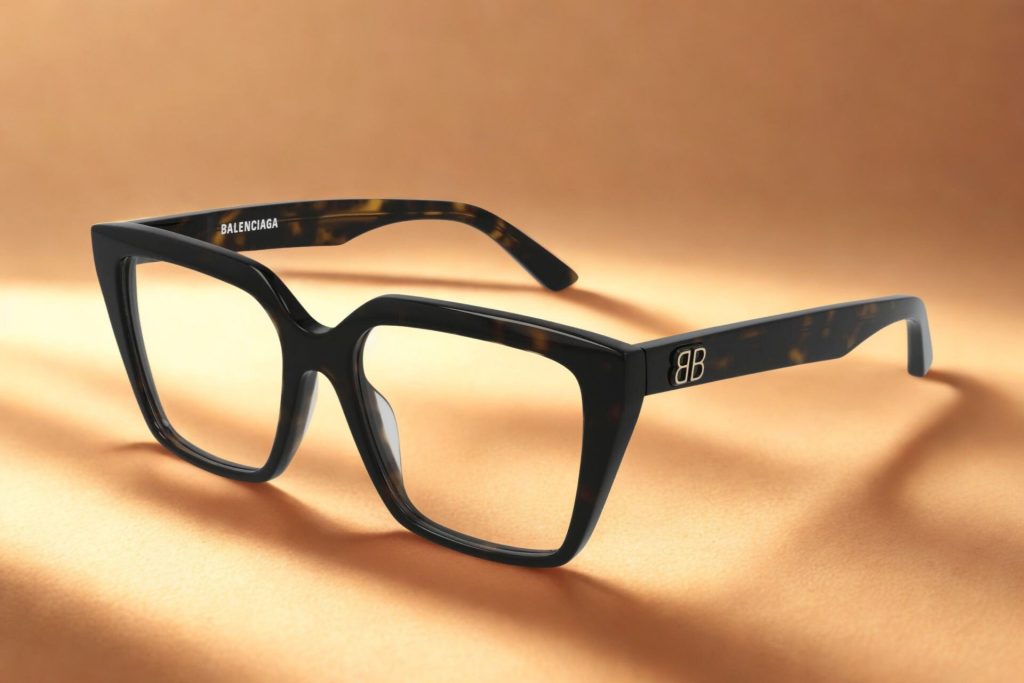 Balenciaga BB0130O glasses with havana frames