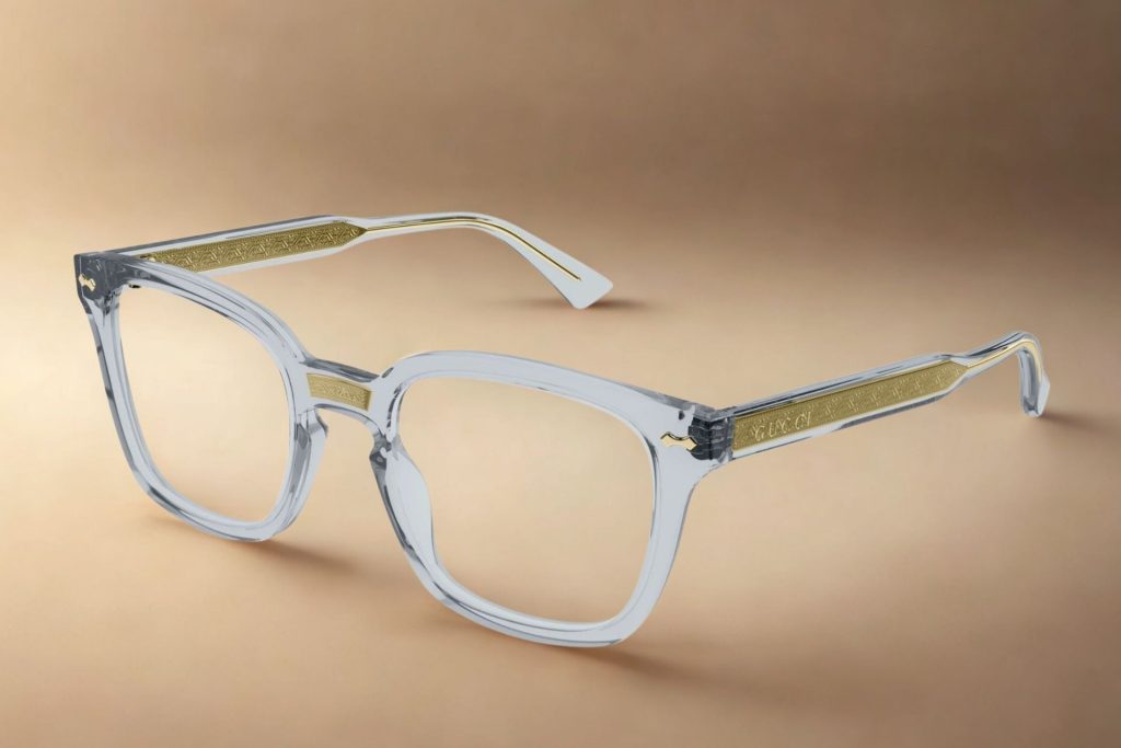 Gucci GG0184O semi-transparent gray eyeglasses