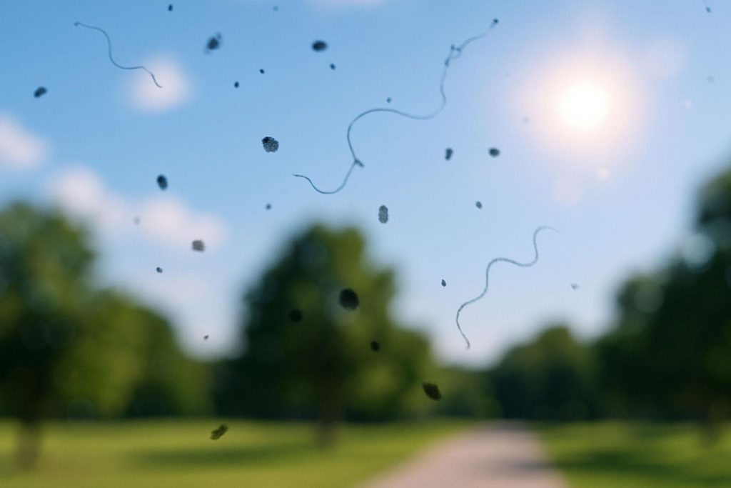 Blurry view of park and the sun