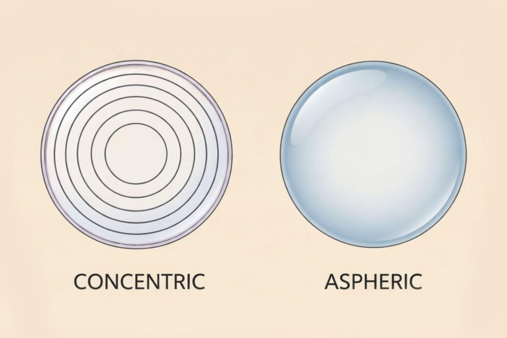 Concentric and aspheric contact lenses