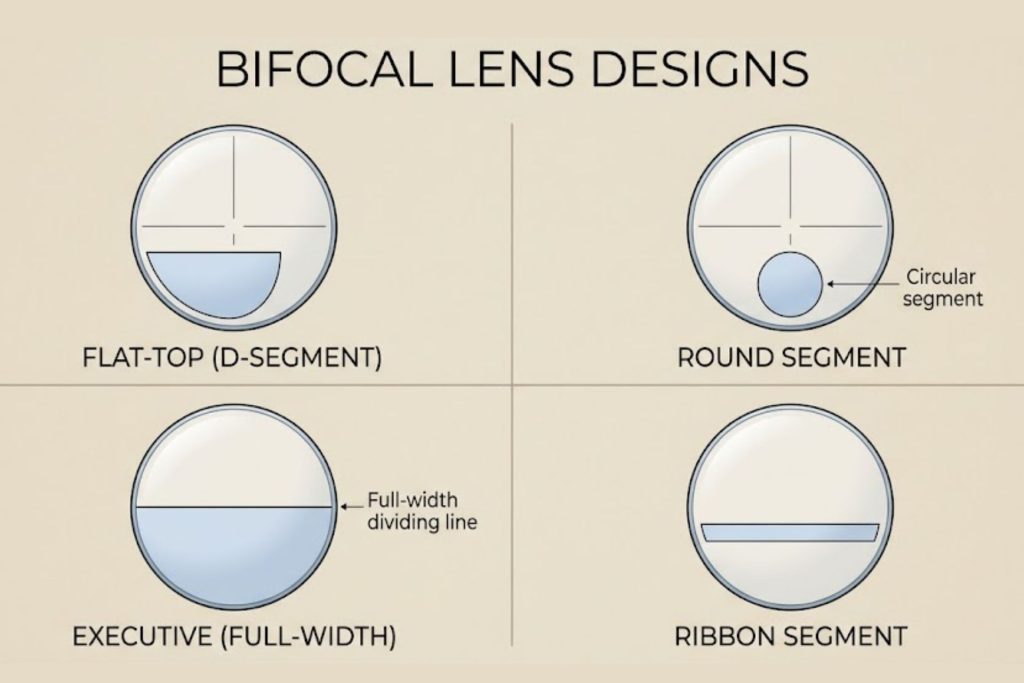 Graphic showing four bifocal lens designs