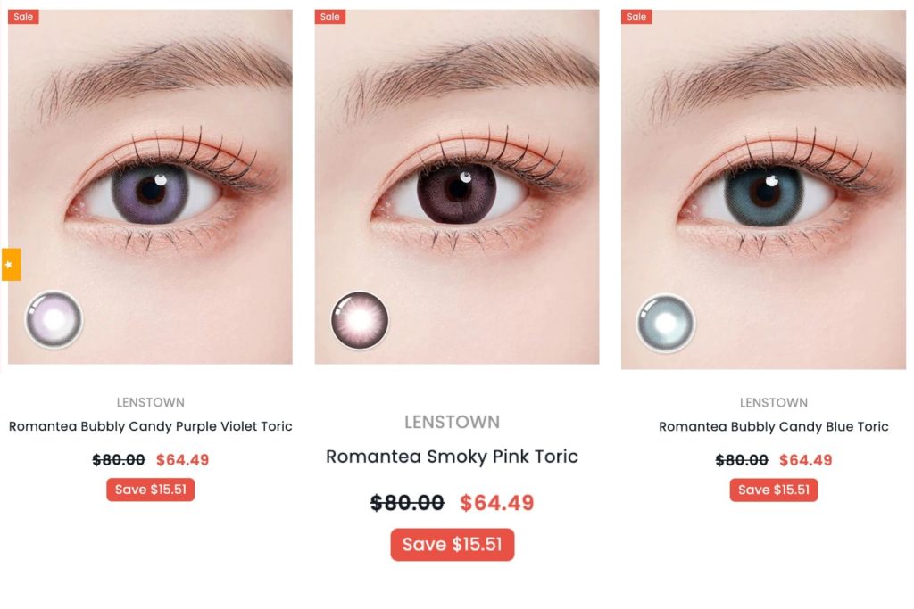 Bright-colored astigmatism lenses by Lenstown
